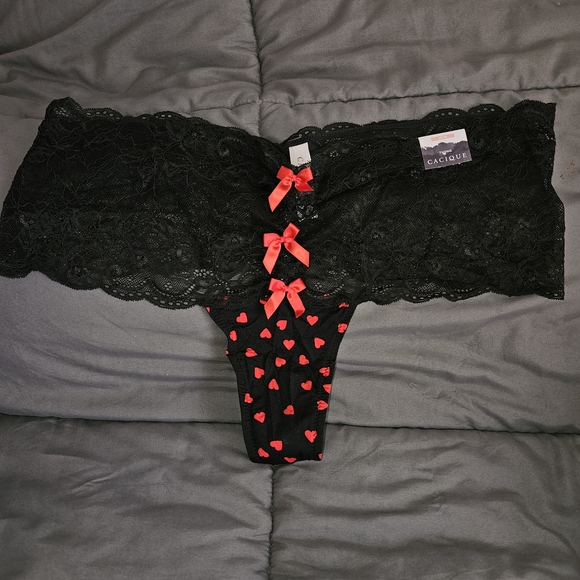 Cacique Other - Cacique Black and Red Lace Heart Thong
